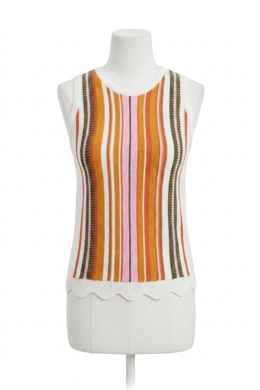 NEW TRIBAL tindra textured crew neck knit sweater camisole in eggshell multi